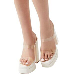 NEW Forever 21 Clear-Vamp‎ Stacked Platform Heels in White/Ivory, 7.5 Sandals